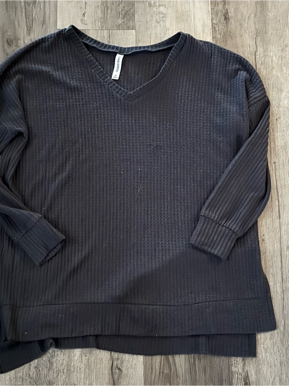 Zenana V-Neck Waffle Knit Sweater - Black